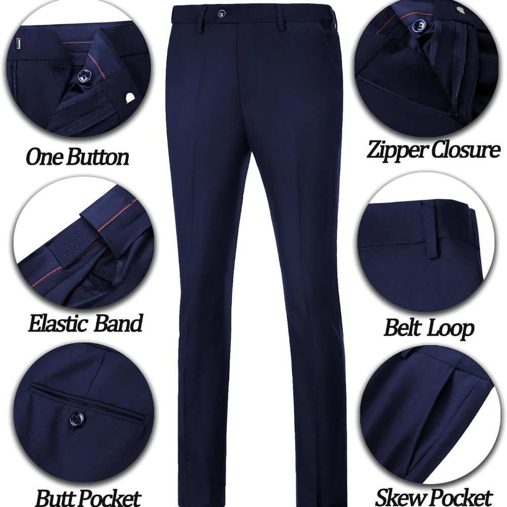 Mens Suit Slim Fit 3 Piece Double Breasted Suit Men Formal Tuxedo Set Casual Wed - Picture 6 of 6